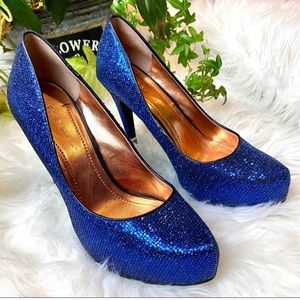 BCBGENERATION Platform Sparkling Blue Glitter NWOT